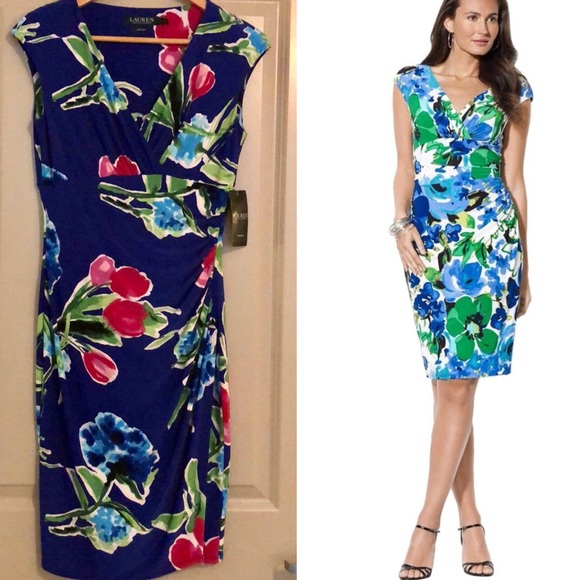 ralph lauren floral ruched dress